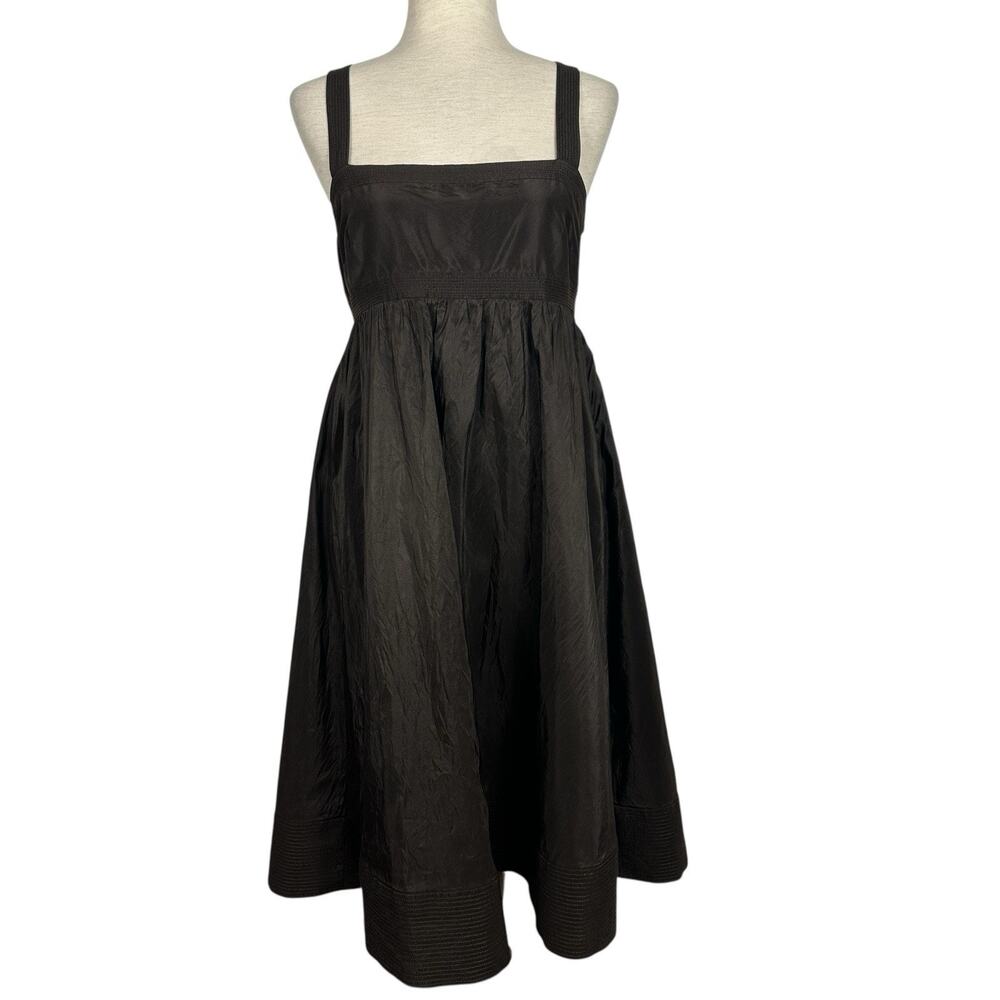 J Crew Silk Dress Women 6 Fit Flare Midi Espresso Brown High Waist Cocktail